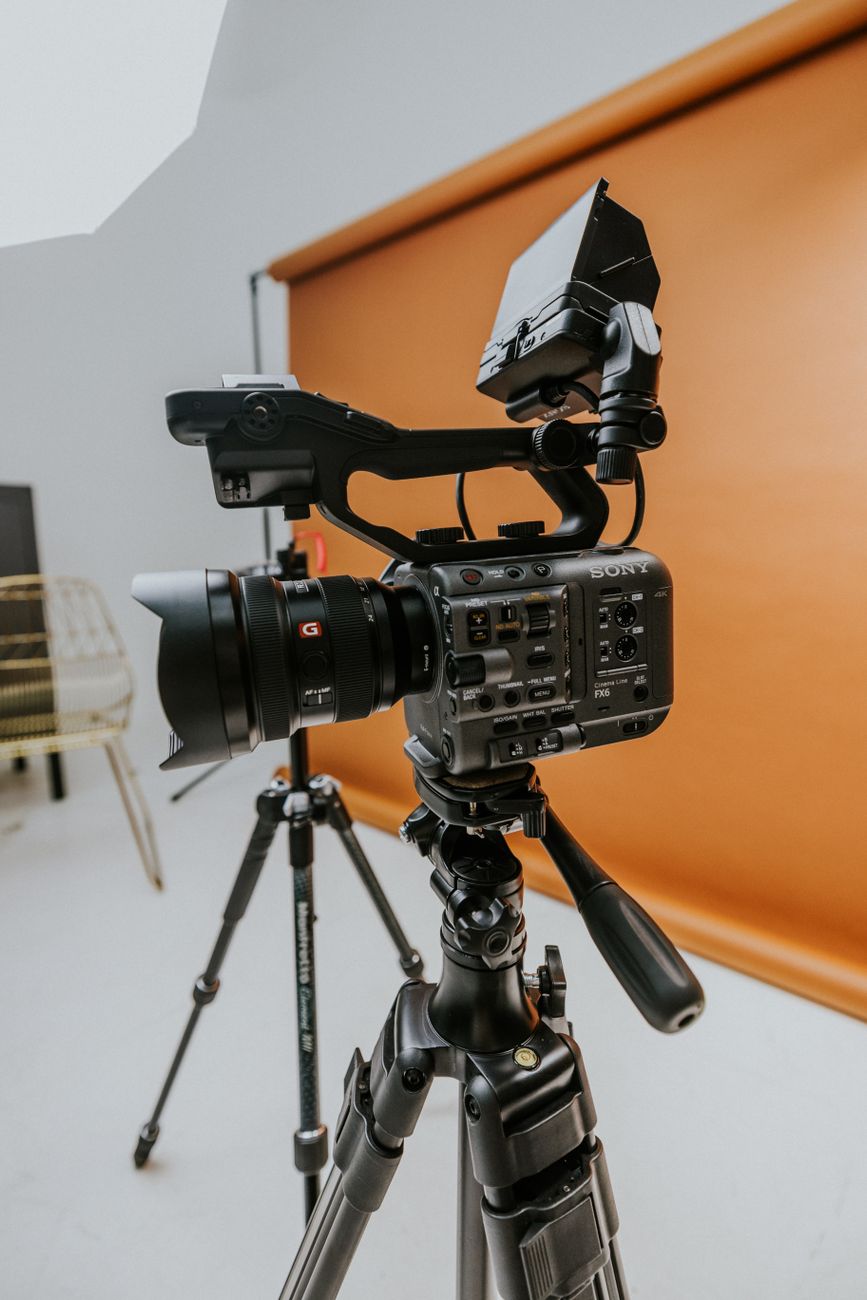 Close-up professional microphone and media backdrop